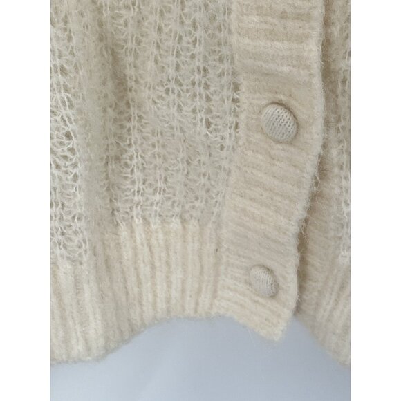 Zara Open Knit Button Cardigan Cream Alpaca Sz Small - Picture 3 of 7